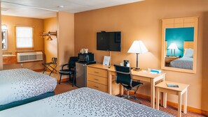 Room, 2 Queen Beds, Non Smoking | Desk, laptop workspace, iron/ironing board, rollaway beds