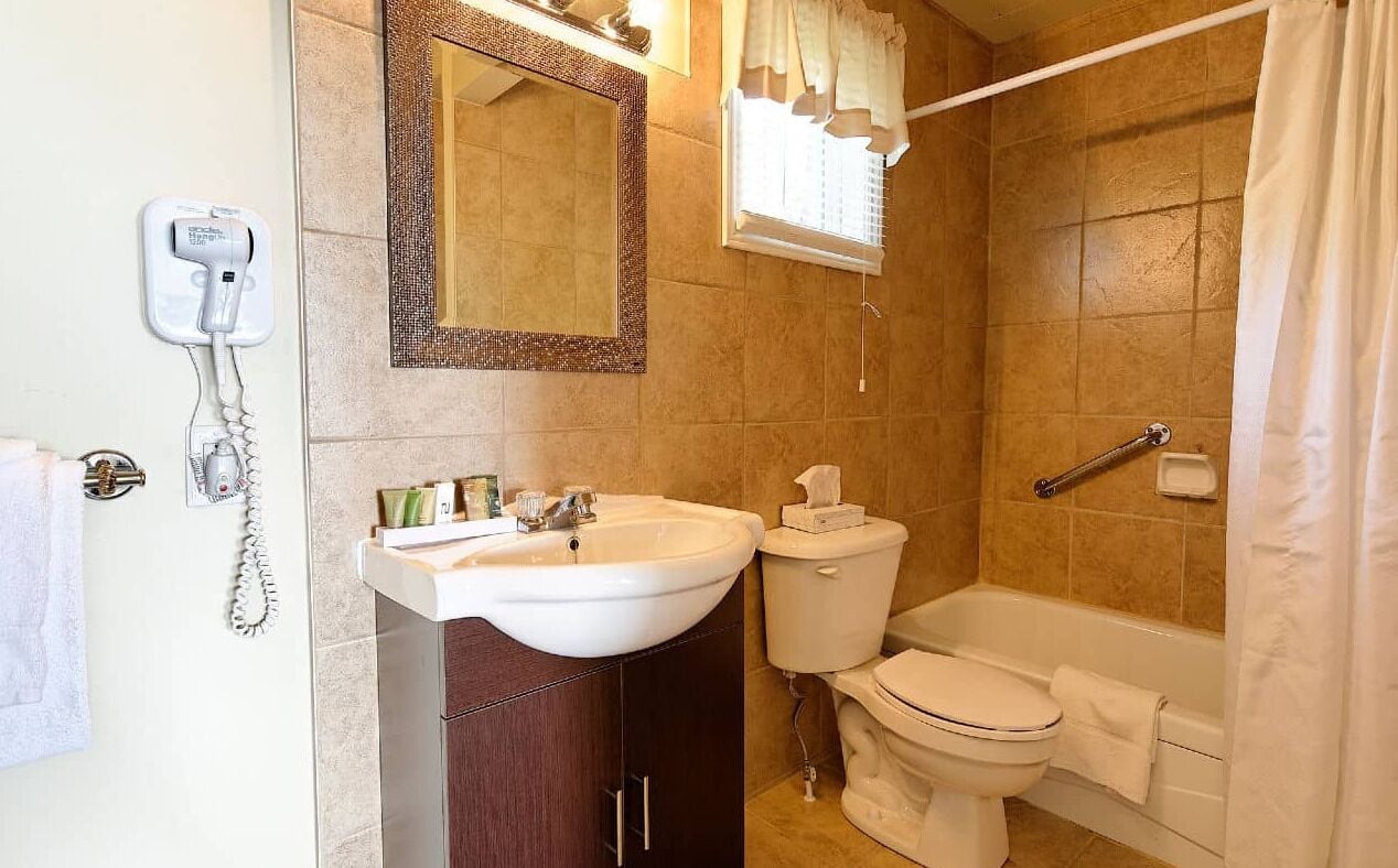 Une salle de bain avec un lavabo, des toilettes et une baignoire.