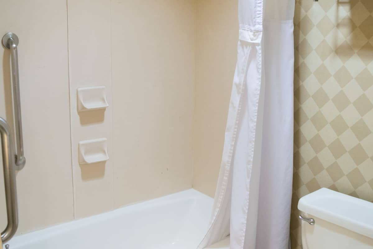 combined shower/bathtub, hair dryer, towels