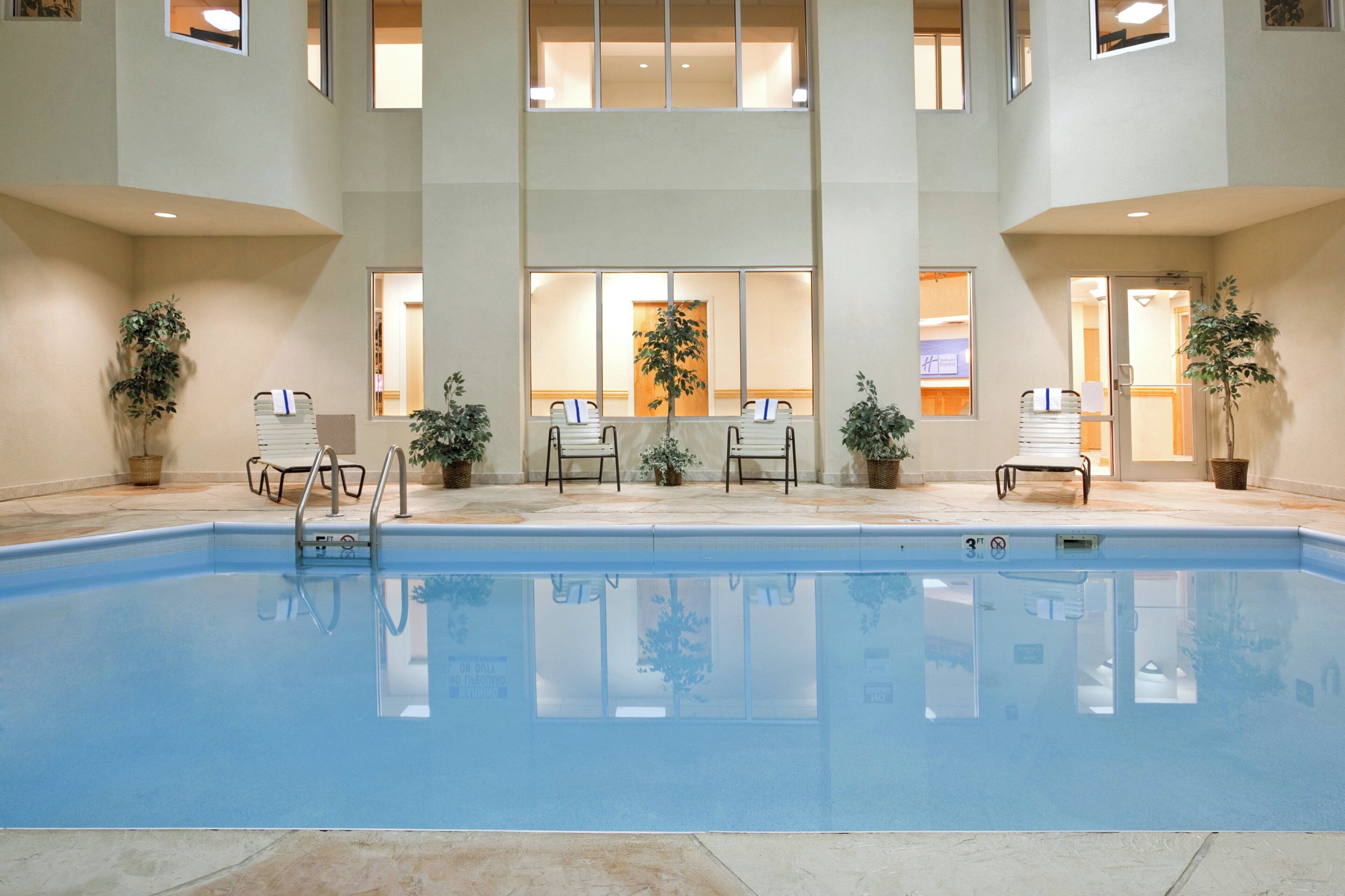 Indoor pool, open 9 AM to 10 PM, sun loungers