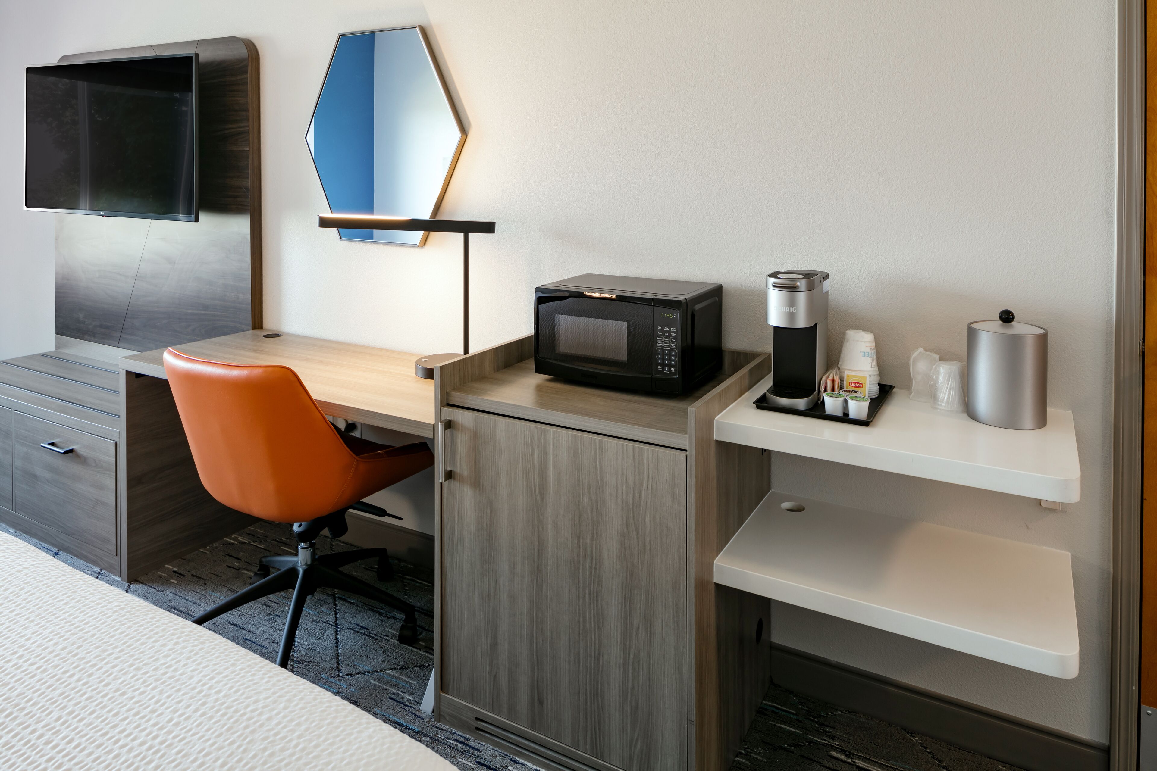 1 bedroom, desk, blackout curtains, iron/ironing board