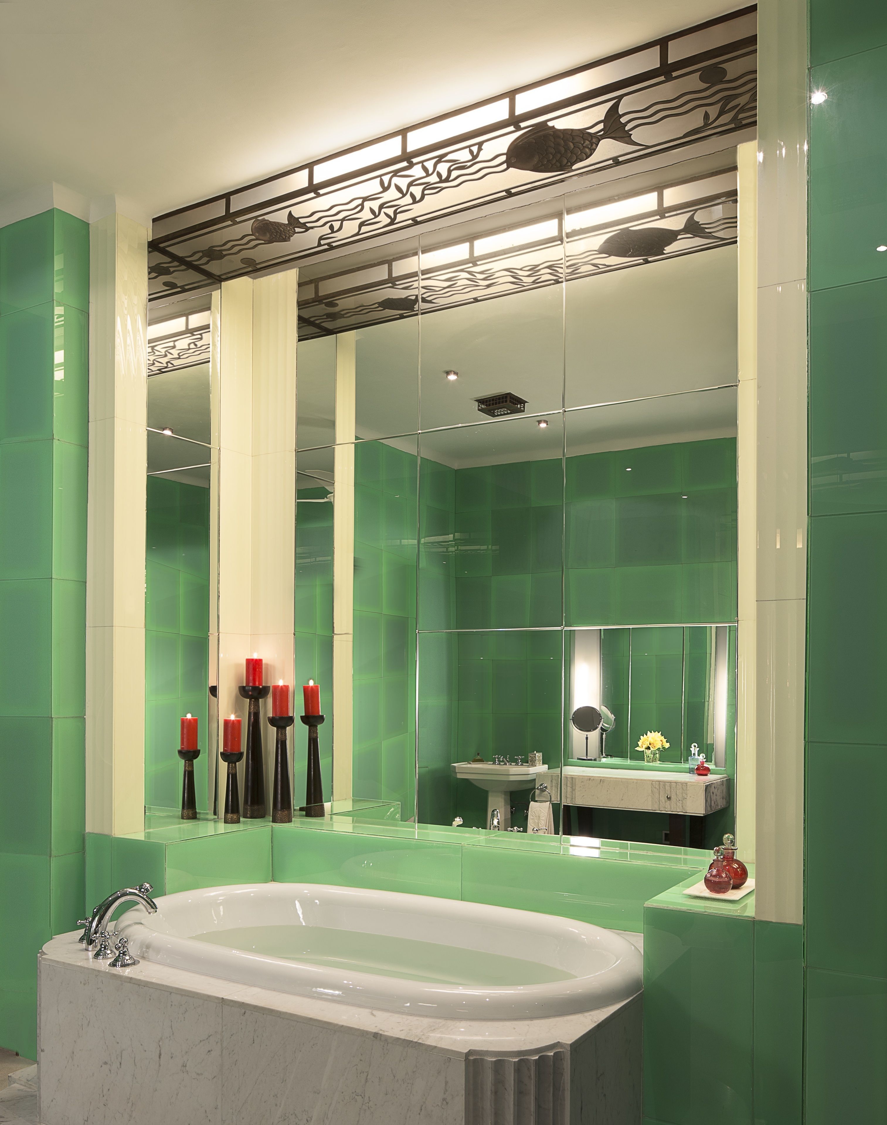 combined shower/bathtub, deep-soaking bathtub, designer toiletries