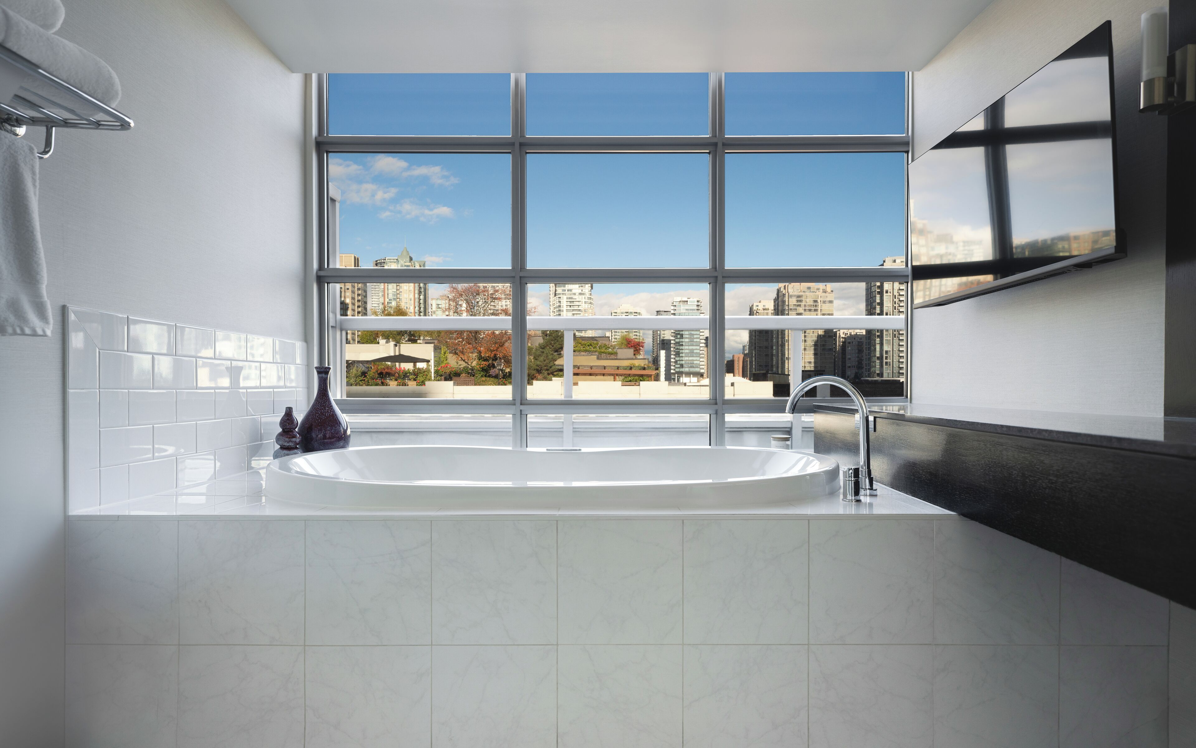 signature suite (opus) | bathroom | designer toiletries, hair dryer, bathrobes, slippers