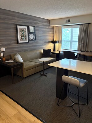 Studio, 1 King Bed with Sofa bed, City View | Living area | Flat-screen TV
