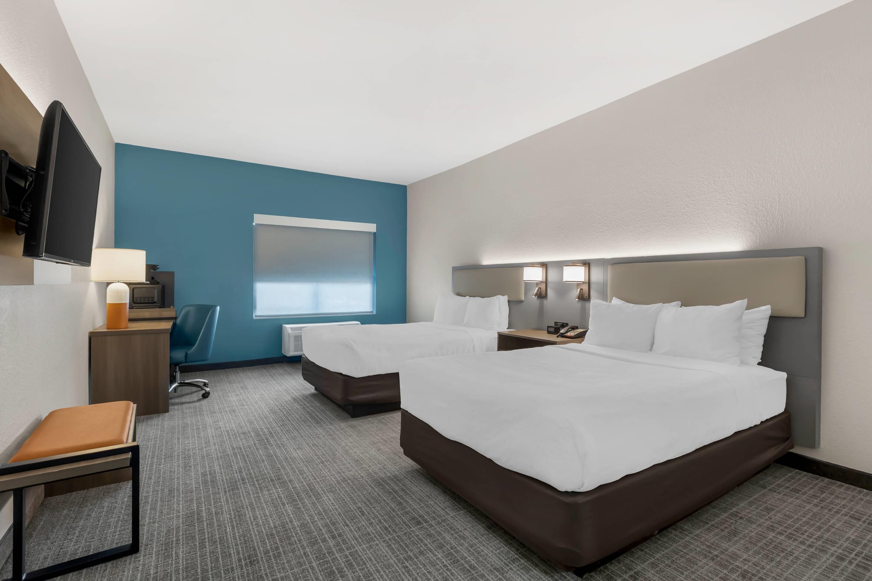 Room, 2 Double Beds, Accessible, Non Smoking | 1 bedroom, premium bedding, desk, iron/ironing board