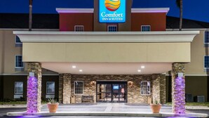 A Comfort Inn & Suites hotel with a stone facade, a prominent sign, and a covered entrance. - Comfort Inn & Suites Pharr - McAllen (Pharr)