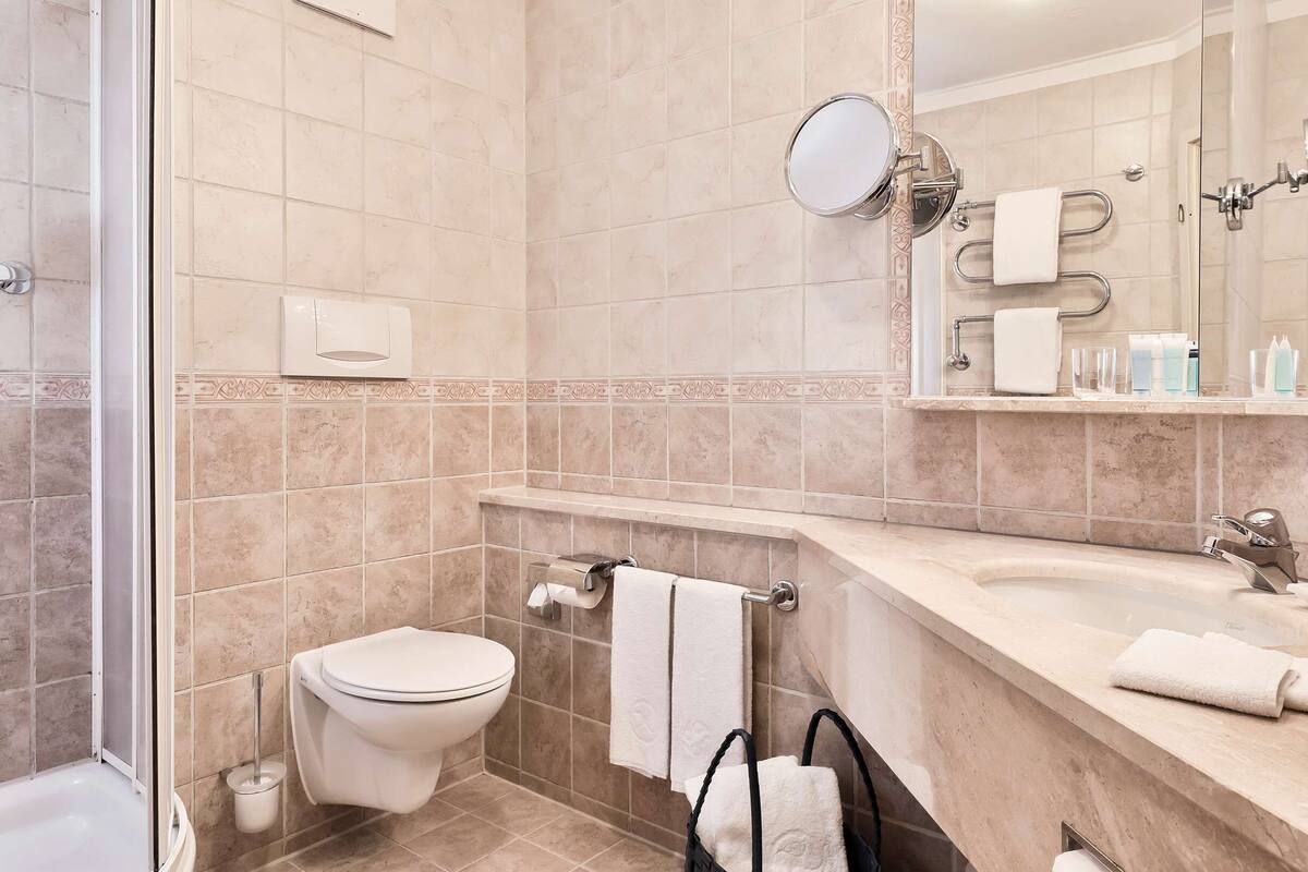 free toiletries, hair dryer, bathrobes, slippers