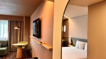 In-room safe, desk, laptop workspace, blackout drapes