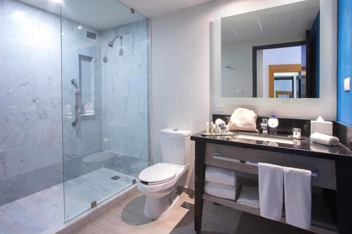 Salle de bain | Douche cascade, articles de toilette (gratuits), séchoir à cheveux