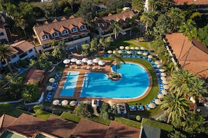 Outdoor pool, pool umbrellas, pool loungers