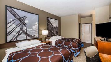 1 bedroom, desk, blackout curtains, iron/ironing board