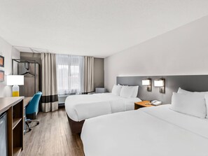 Standard Room, 2 Queen Beds, Non Smoking | Pillowtop beds, desk, blackout drapes, iron/ironing board