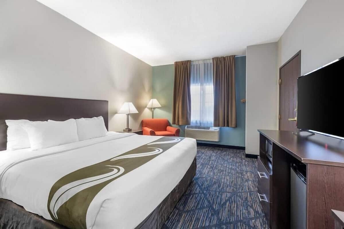 Pillow-top beds, desk, laptop workspace, blackout curtains