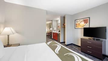 Pillow-top beds, desk, laptop workspace, blackout curtains