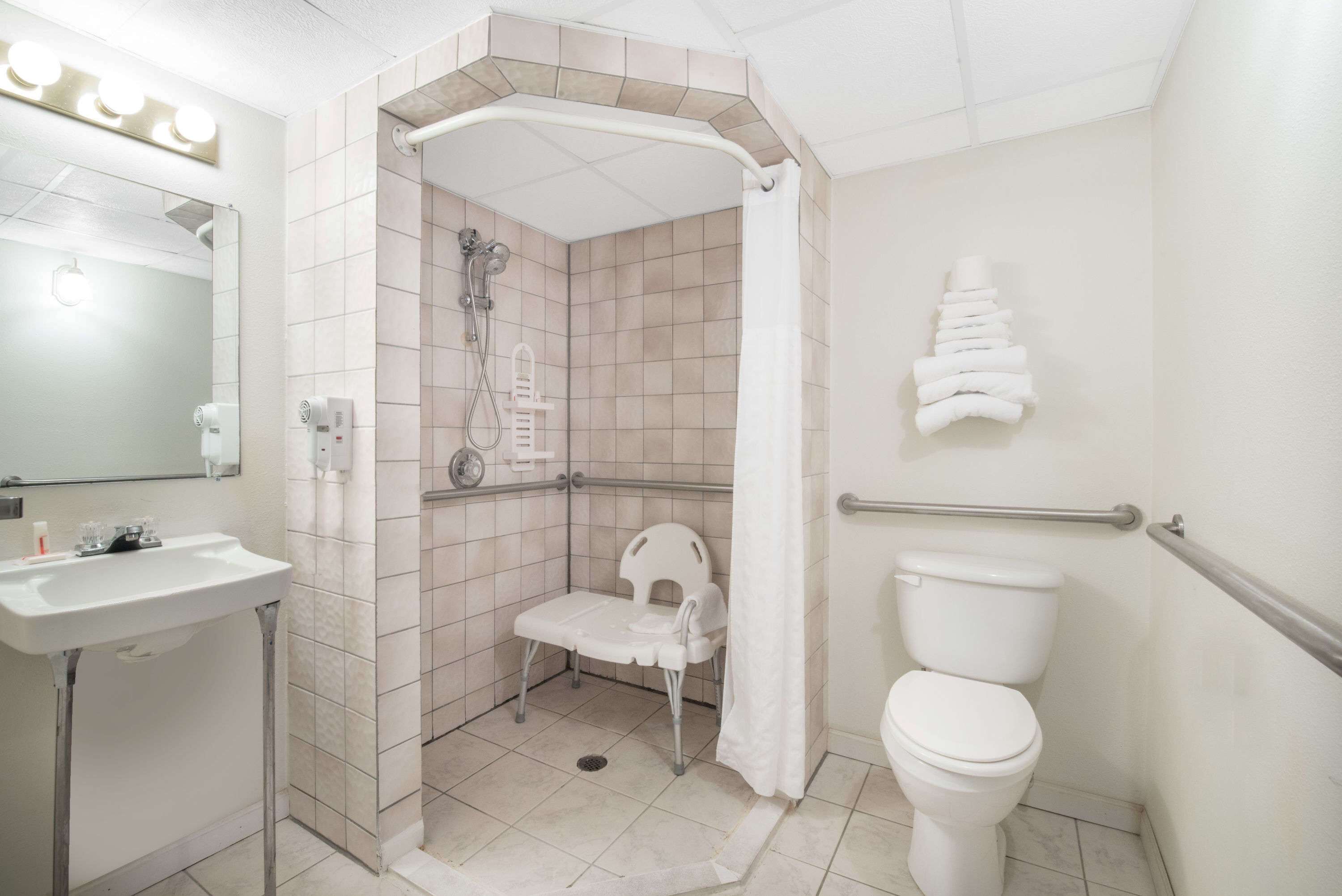 Habitación, 1 cama de matrimonio, accesible para personas con discapacidad | Baño | Ducha y bañera combinadas y artículos de higiene personal gratuitos