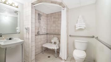 Habitación, 1 cama de matrimonio, accesible para personas con discapacidad | Baño | Ducha y bañera combinadas y artículos de higiene personal gratuitos