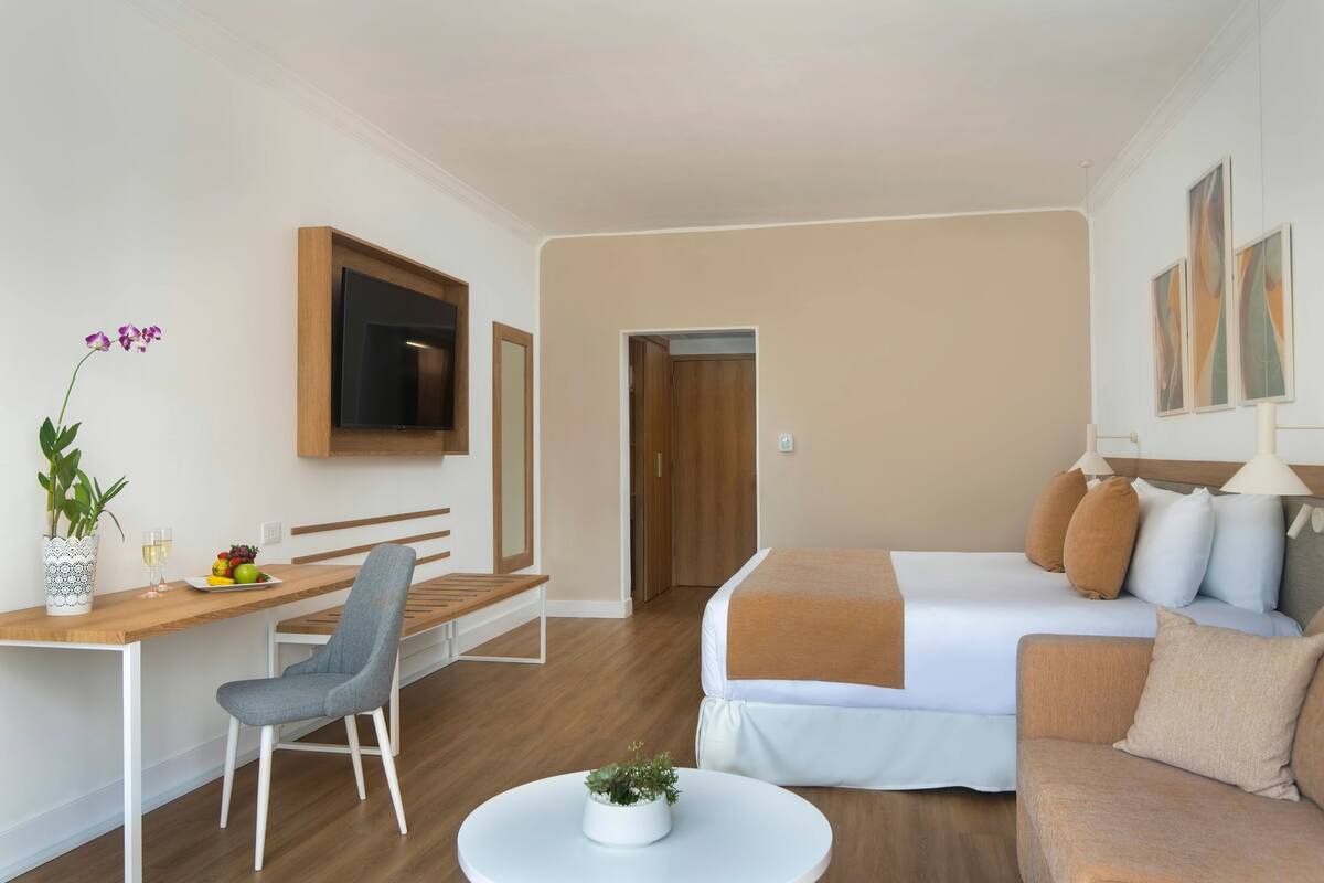 Down comforters, minibar (some free items), in-room safe, desk