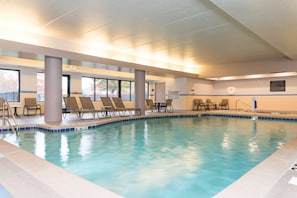 Indoor pool, open 9:00 AM to 10:00 PM, sun loungers