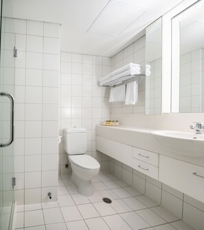 Shower, free toiletries, hair dryer, towels