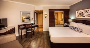 Separate bathtub and shower, free toiletries, hair dryer, towels