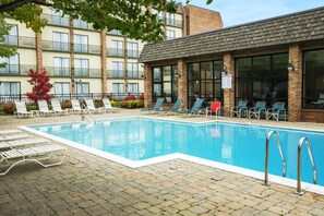 Indoor pool, seasonal outdoor pool, sun loungers, lifeguards on site