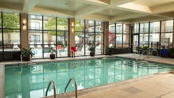 Indoor pool, seasonal outdoor pool, pool loungers, lifeguards on site