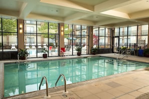 Indoor pool, seasonal outdoor pool, pool loungers, lifeguards on site