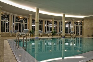 Indoor pool, open 7:00 AM to 6:00 PM, sun loungers