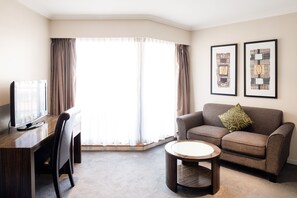 Premium bedding, pillowtop beds, desk, blackout drapes