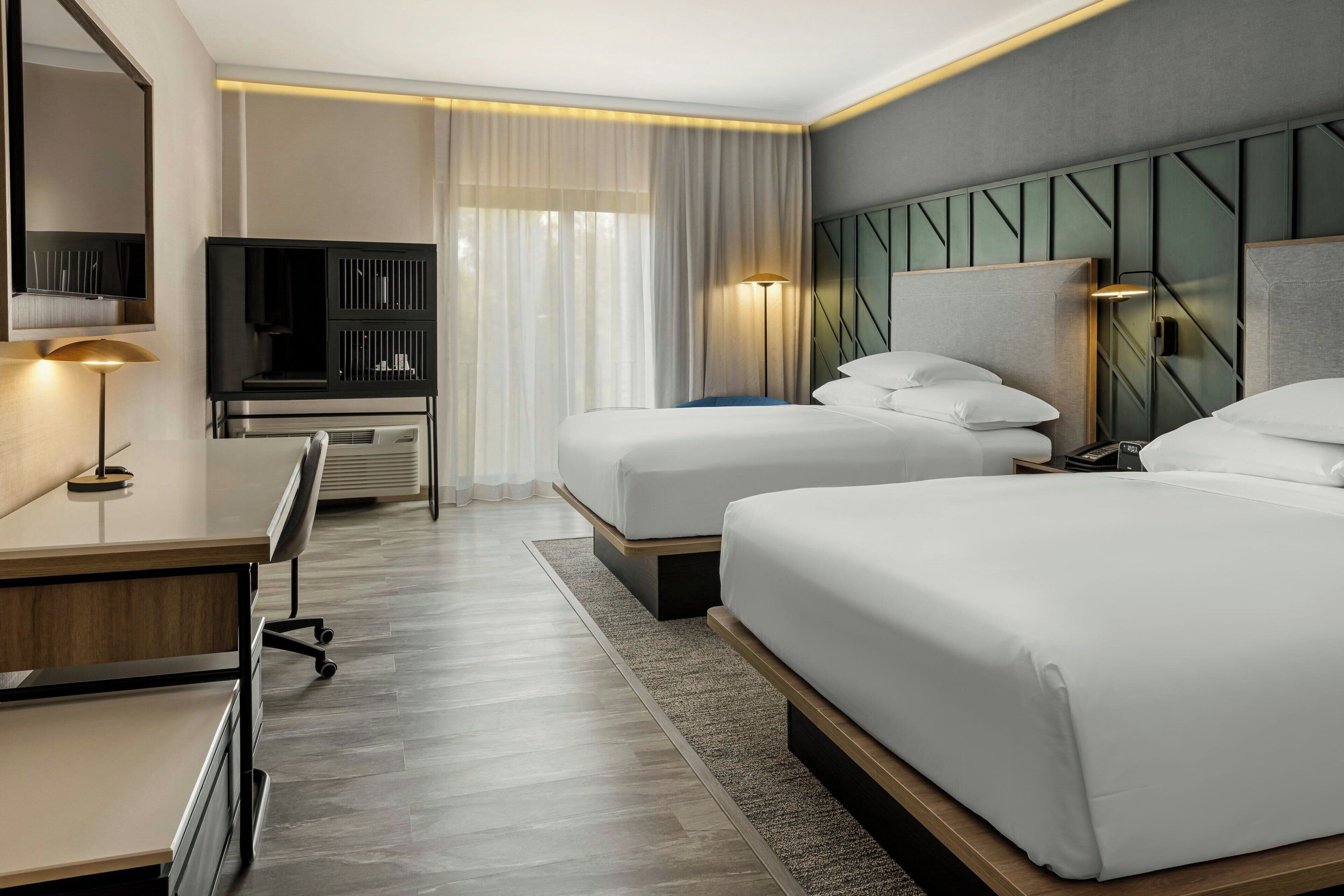 room, 2 queen beds | premium bedding, in-room safe, desk, laptop workspace