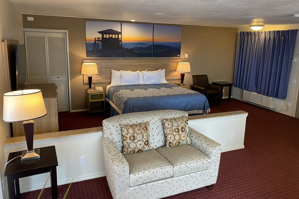 Hypo-allergenic bedding, desk, blackout drapes, iron/ironing board