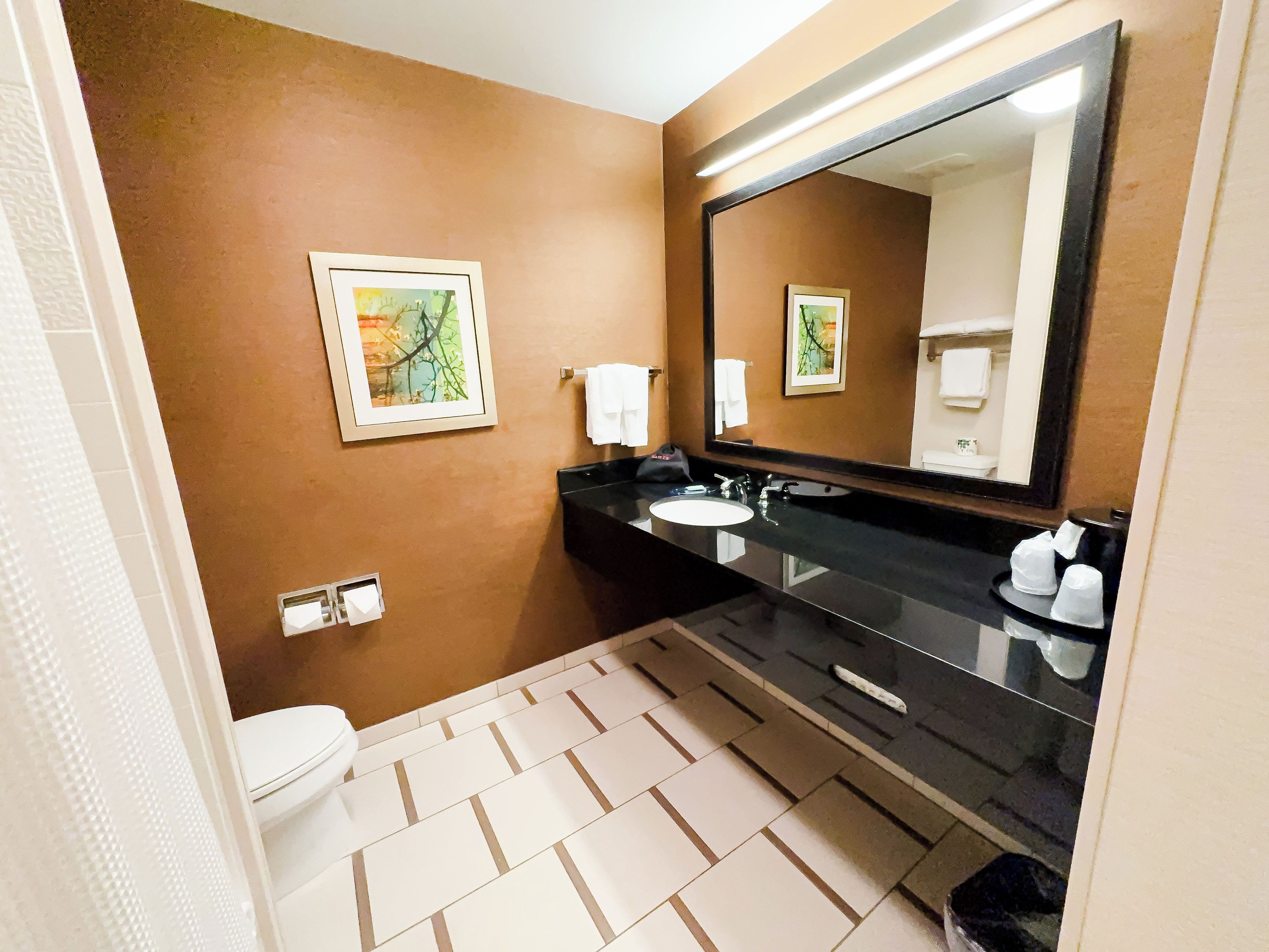 executive suite, 1 king bed with sofa bed, non smoking | bathroom | combined shower/bathtub, hair dryer, towels, soap