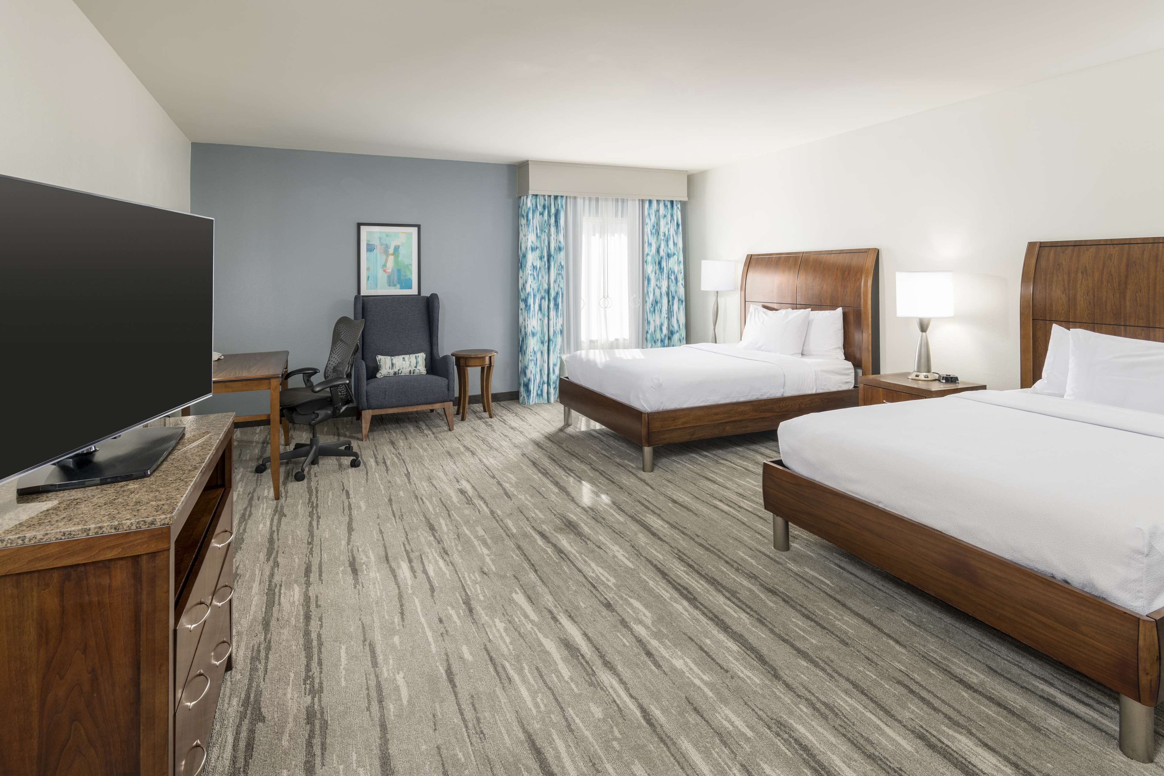 1 bedroom, desk, laptop workspace, blackout curtains