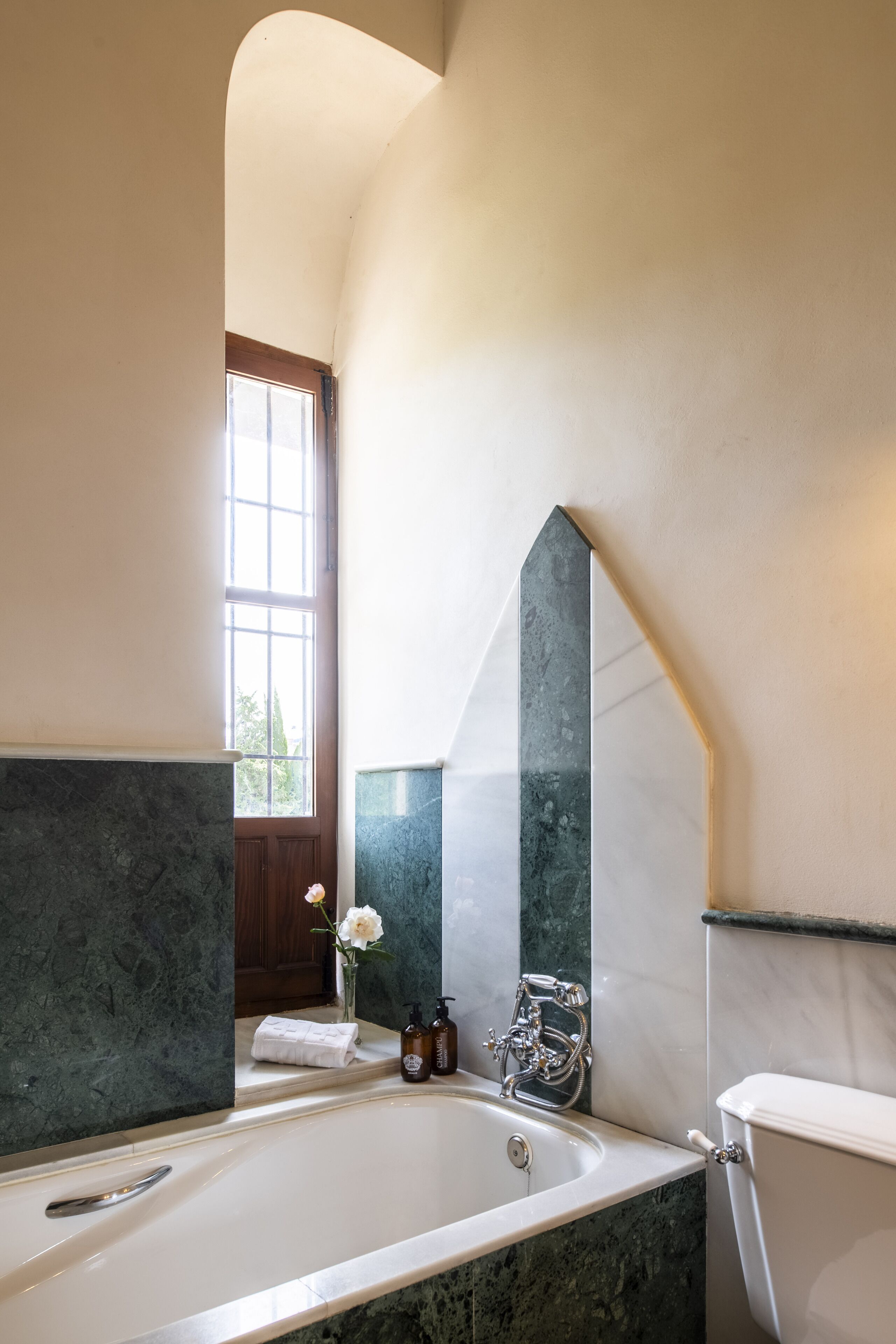 combined shower/bathtub, free toiletries, hair dryer, bathrobes