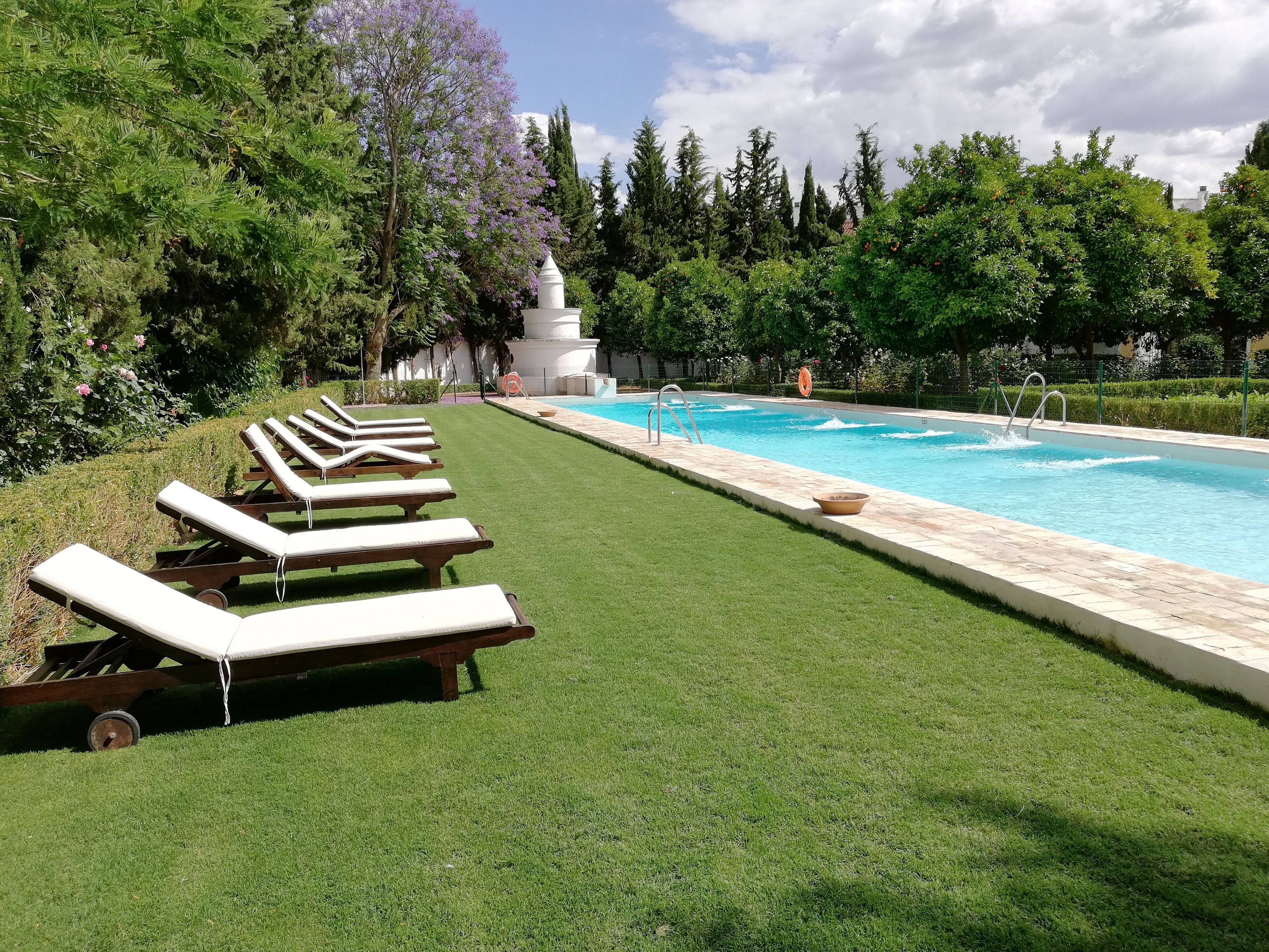 seasonal outdoor pool, open 9:30 am to 8:30 pm, pool loungers