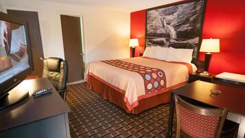 Desk, laptop workspace, iron/ironing board, free cots/infant beds