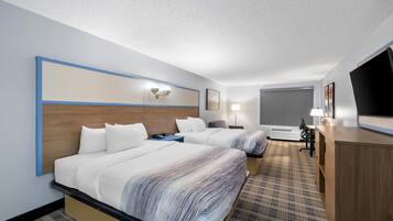 Premier Room, 2 Queen Beds, Non Smoking | Desk, laptop workspace, blackout curtains, iron/ironing board