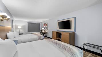 Premier Room, 2 Queen Beds, Non Smoking | Desk, laptop workspace, blackout drapes, iron/ironing board