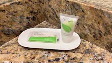 Free toiletries, hair dryer, towels, soap