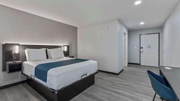 Desk, laptop workspace, free WiFi, bed sheets