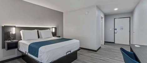 Desk, laptop workspace, free WiFi, bed sheets