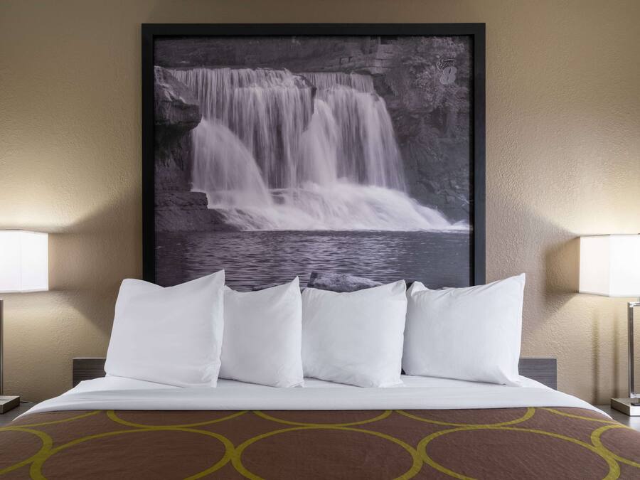 Pillow-top beds, desk, laptop workspace, blackout curtains