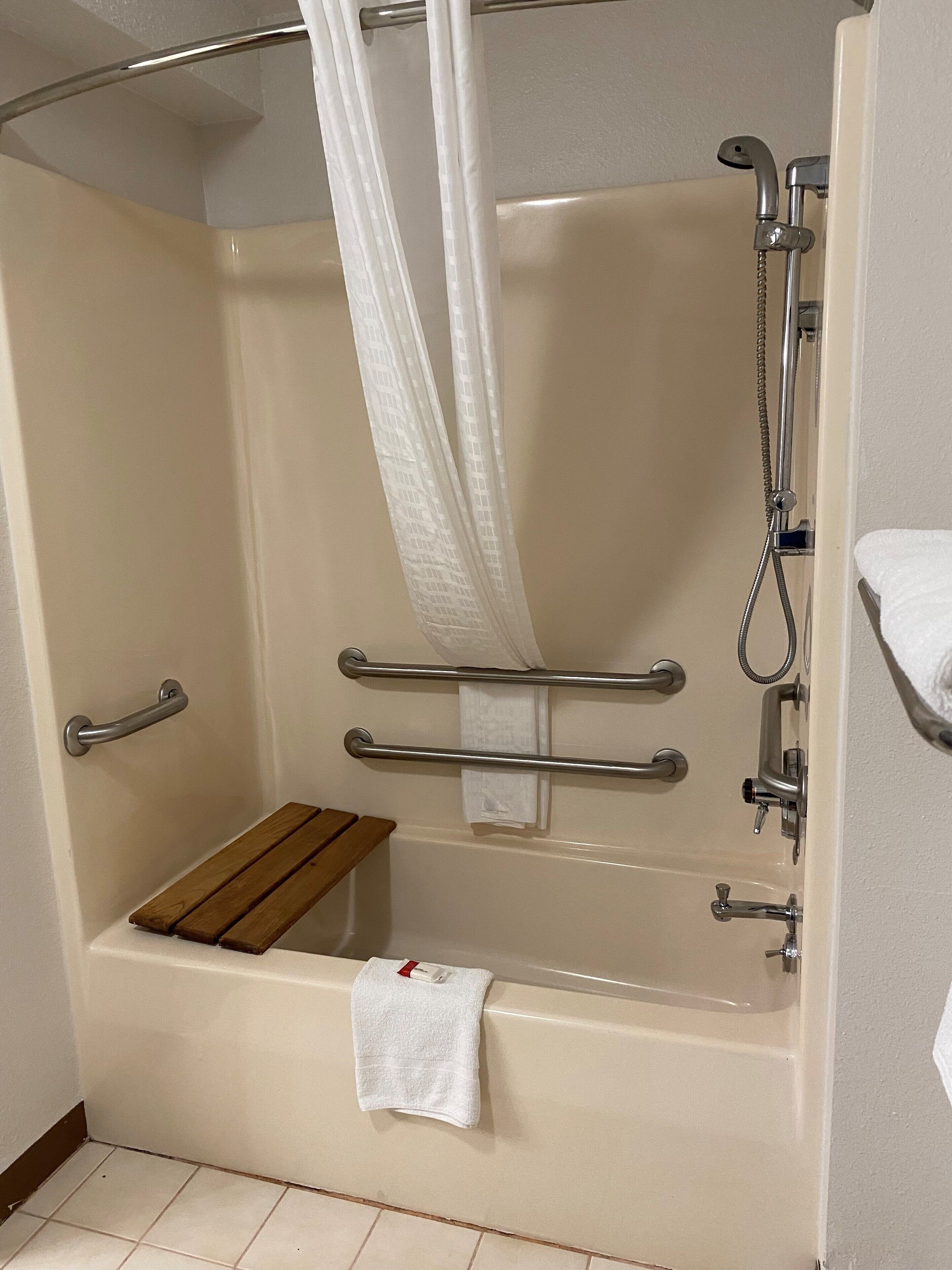 room, 1 queen bed, accessible, non smoking | bathroom | combined shower/bathtub, free toiletries, hair dryer, towels