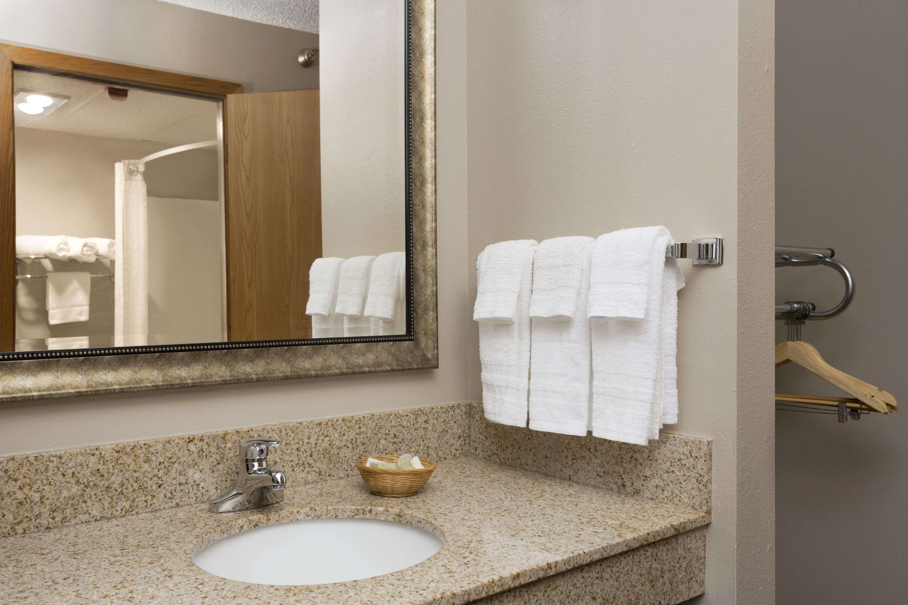 combined shower/bathtub, free toiletries, hair dryer, towels