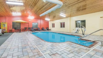 Indoor pool, pool umbrellas, sun loungers