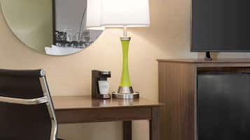 Desk, laptop workspace, blackout drapes, free WiFi