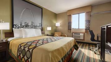 Desk, laptop workspace, blackout drapes, free WiFi