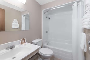 Ensemble baignoire-douche, séchoir à cheveux, serviettes fournies