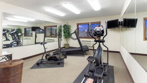 A gym with exercise equipment, a large mirror, and a potted plant. -  Baymont Inn And Suites By Wyndham Platteville  (Platteville)