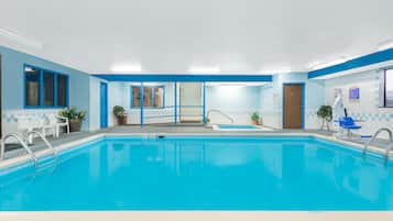 Indoor pool, open 11:00 AM to 10:00 PM, sun loungers